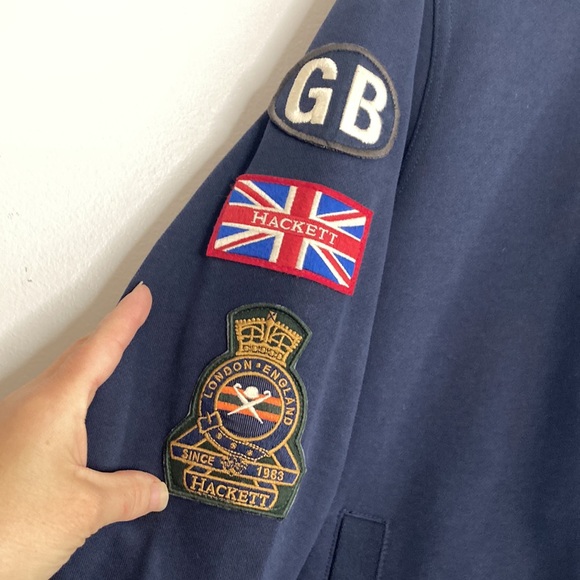 New Hackett Hoodie Youth 15 16 Navy Blue Rally Full Zip Sweatshirt Union Jack - Picture 9 of 14